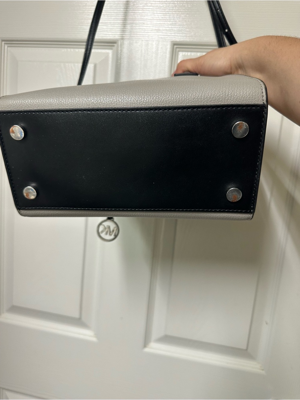 Michael Kors Kris Two-Tone Leather Satchel in Gray, White & Black - Picture 6 of 7